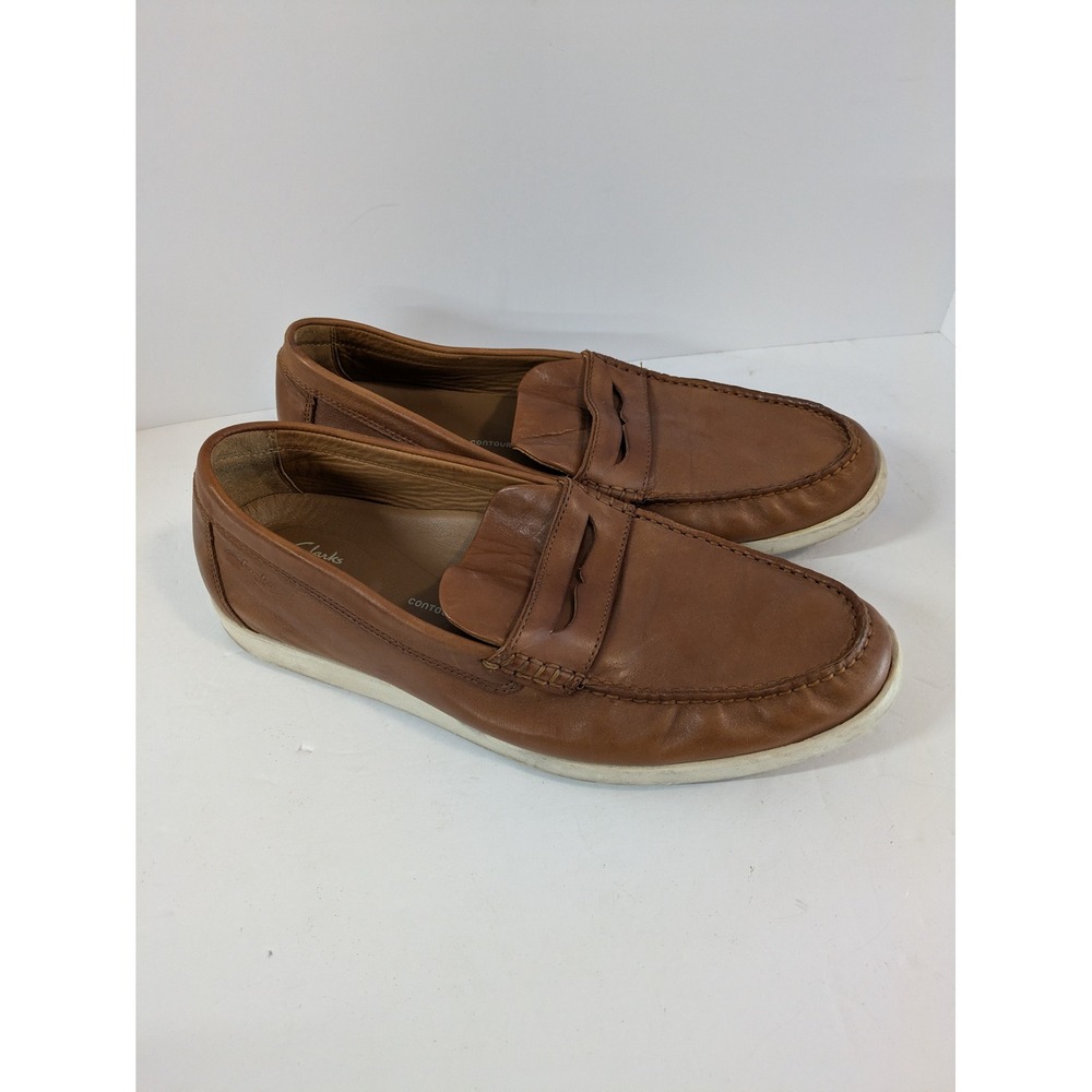 Clarks Unstructured Tan Brown Leather Penny Loafers Mens 12 M 261591587110